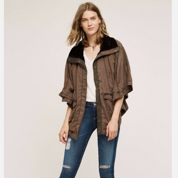 ANTHROPOLOGIE l Hei Hei Taupe Brown Todra Crushed Velvet Neck Lined Cape M/L - Picture 14 of 14